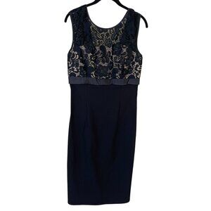 Unique Vintage Large Black Beige Lace Bust Backless with Bow Retro Lana Dress